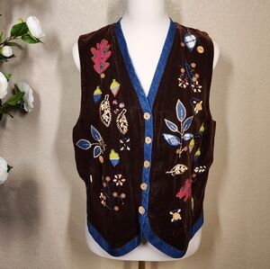 I.B. Diffusion Embellished Velvet Vest Brown Blue Artwear Vintage Women’s 8